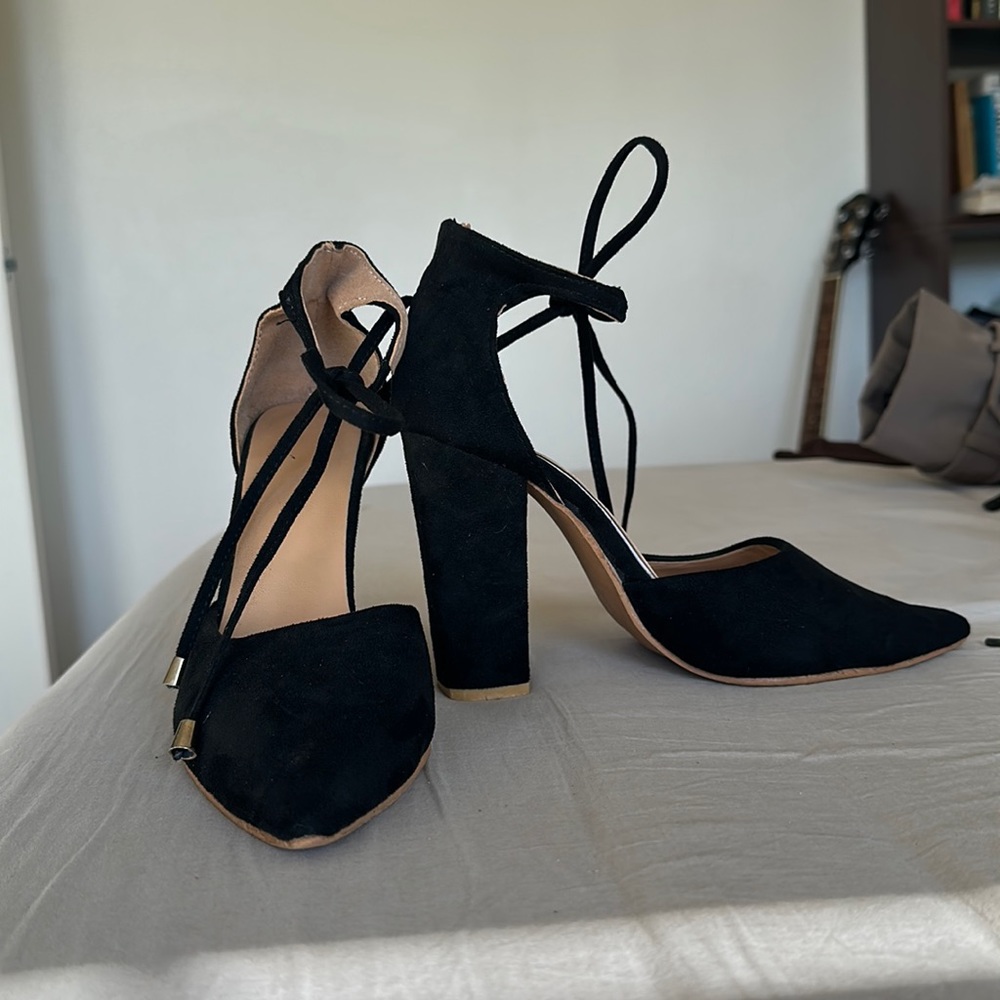 Strappy black heels